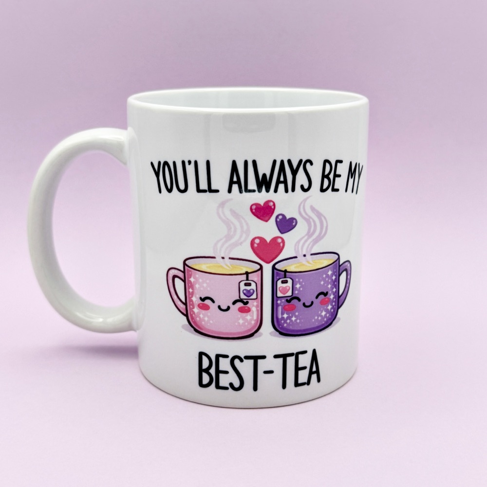 Best-tea friends mug with two illustrated tea cups